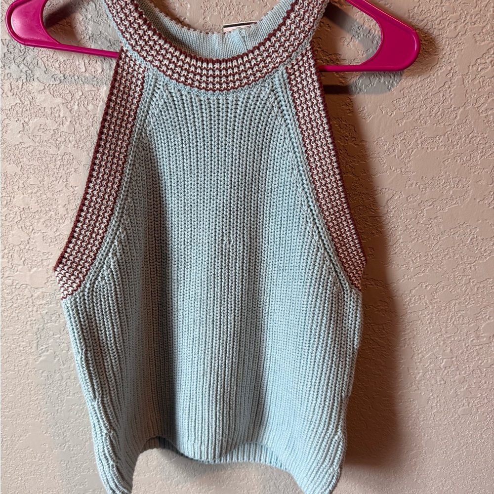 Madewell baby Blue Knit Halter Top L preppy chic fall festival relaxed